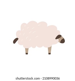 Funny cartoon doodle lamb. Cute farm animal. Wool cattle. Raising sheep on the ranch. Simple flat icon for children's encyclopedias, educational games, baby clothes prints. Livestock and rural life.