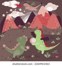 Funny cartoon dragon character, Vector illustration. Cute and funny, childish characters, for kids fabrics and design.