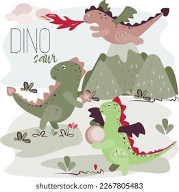Funny cartoon dragon character, Vector illustration. Cute and funny, childish characters, for kids fabrics and design.