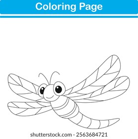 Funny cartoon dragonfly. Coloring pages. Vector illustration