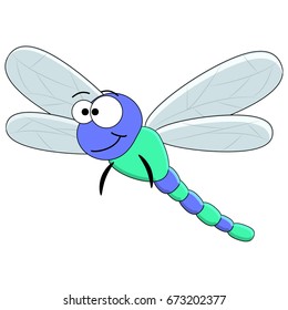 Funny cartoon dragonfly. Vector insect illustration. Cartoon insect. Isolated on white background.