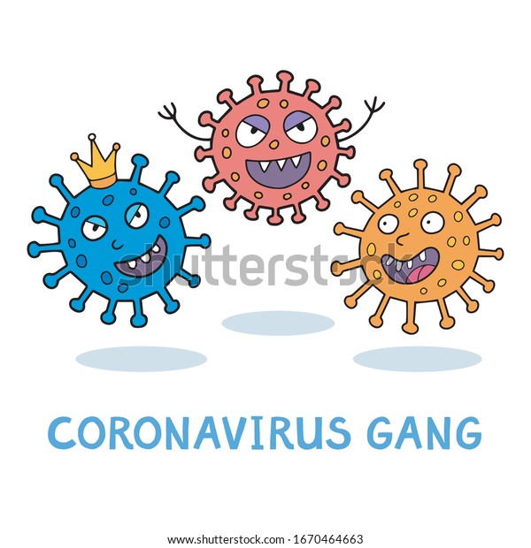 Funny Cartoon Drawing Three Coronavirus Cells Stock Vector