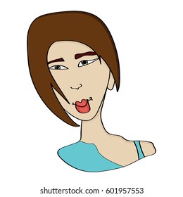 Funny cartoon drawn woman's face for april fools day