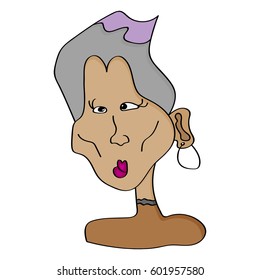 Funny cartoon drawn woman's face for april fools day