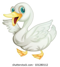 Funny cartoon duck on white