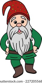 Funny Cartoon Dwarf with a Gray Beard. 