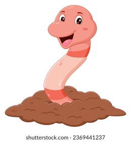 Funny cartoon earthworm. Vector illustration