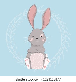 Funny cartoon easter bunny in a hand-drawn style. Vector illustration