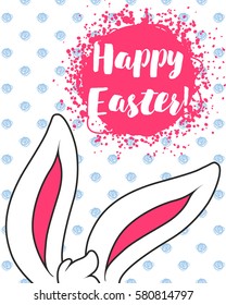 Funny cartoon easter rabbit. Vector illustration in flat style for greetings card