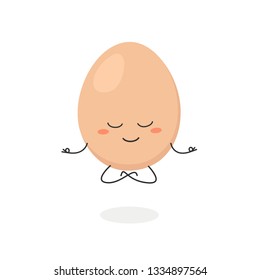 Funny cartoon egg levitating in lotus pose. Vector flat illustration isolated on white background 