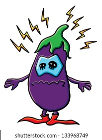 Funny cartoon eggplant on the white background