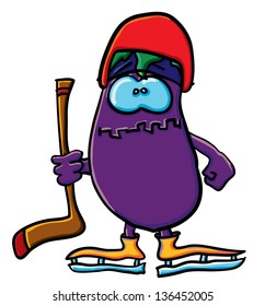 Funny cartoon eggplant on the white background