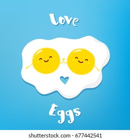 Funny cartoon eggs holding hands and smiles. Vector illustration.
