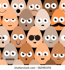 Funny cartoon eggs seamless pattern.