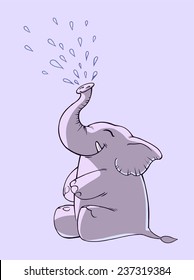 Funny cartoon elephant blowing water from his nose