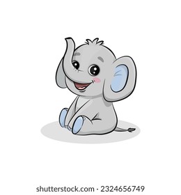 Funny cartoon elephant. Cute animal. Vector illustration 