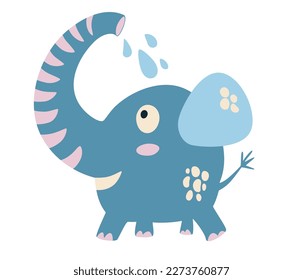 Funny cartoon elephant. Cute hand drawn nursery Vector Illustration ideal for Card, poster, wall art. Childish Style Art with Little Baby elephant on White Background. Kids Room Decoration