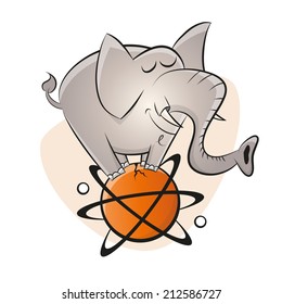 funny cartoon elephant on an atom