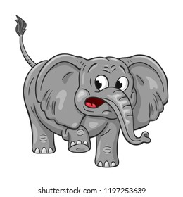 Funny cartoon elephant  on white background