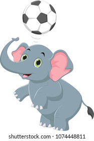 Funny Cartoon Elephant Playing Ball