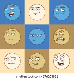 Funny cartoon emotional faces set for comics design