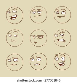 Funny cartoon emotional faces set for comics design