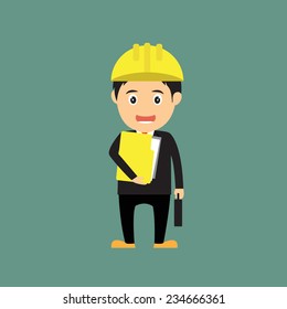 funny cartoon engineer character  pose for use in advertising, presentations, vector illustration.