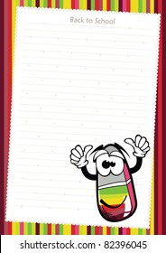 Funny cartoon eraser on white paper- vector