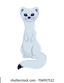 Funny cartoon ermine. Vector  illustration.. Isolated on white background. Arctic animals. 