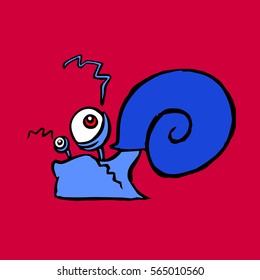 funny cartoon evil snail crawling somewhere vector illustration