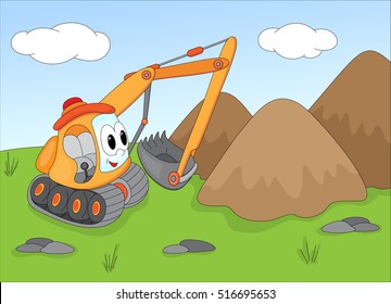 Funny cartoon excavator
