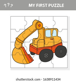 Funny cartoon excavator. Educational game for kids - My first puzzle game