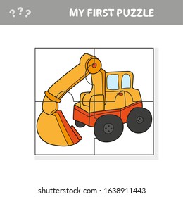 Funny cartoon excavator. Educational game for kids - My first puzzle game