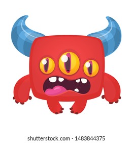Funny cartoon excited laughing monster. Vector Halloween illustration