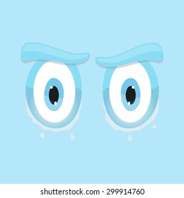 funny cartoon eyes blue sad square smiley flat vector emoticon background