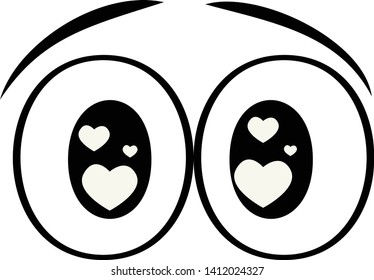 Funny cartoon eyes with hearts. The print for a t-shirt, clothes. Element for seamless wallpaper or fabric.