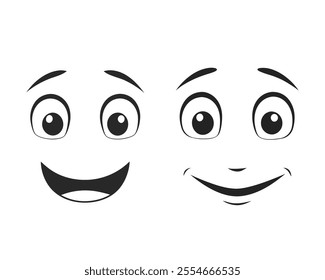 Funny Cartoon Face Collection Silhouette Vector Illustration.