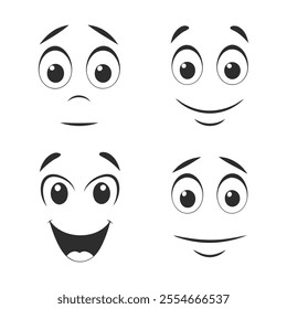Funny Cartoon Face Collection Silhouette Vector Illustration.