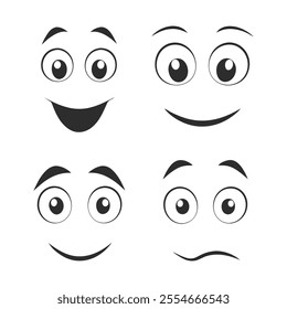 Funny Cartoon Face Collection Silhouette Vector Illustration.