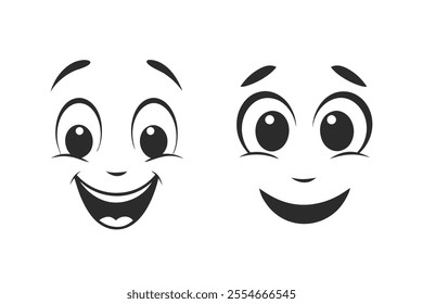 Funny Cartoon Face Collection Silhouette Vector Illustration.