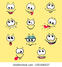 Funny cartoon face with emotions comics on a white background. Vector illustration