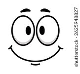 Funny cartoon face expressing happiness and joy with wide open eyes and a big smile, simple and clean design, perfect for conveying positive emotions and cheerful messages