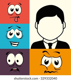 Funny cartoon face  graphic design, vector illustration.