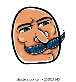 Funny cartoon face with mustaches, vector illustration.