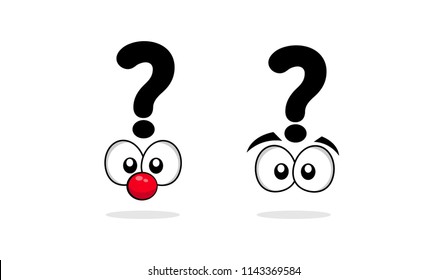 funny cartoon face with question mark. thoughtful gaze