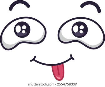 Funny cartoon face sticking its tongue out, expressing happiness and joy, with big, joyful eyes and a playful expression, perfect for conveying a sense of fun and amusement