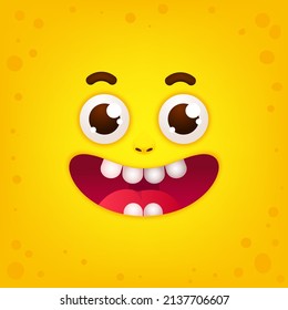 Funny cartoon face. Stock Vector Graphics Yellow smiley face emoticons or emoji illustration. Cute funny emotions with big eyes.