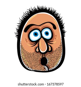Funny cartoon face with stubble, vector illustration.