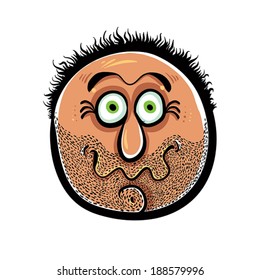 Funny cartoon face with stubble, vector illustration.