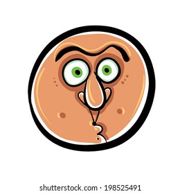 Funny cartoon face, vector illustration.